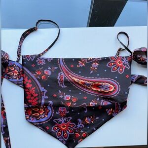 DANIELLE BERNSTEIN Black Paisley Print Tie-Top with Red & Purple Accents